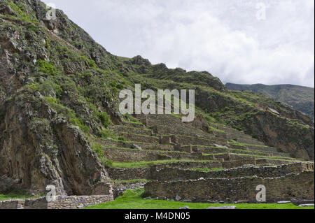 La Valle Sacra, Perù, Ollantaytambo Inca sito archeologico Foto Stock