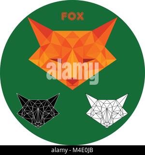 Fox in lowpoly stile foresta su sfondo verde Illustrazione Vettoriale