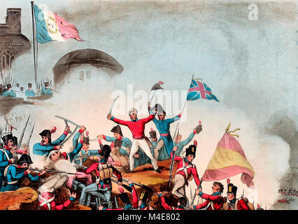 Sir Thomas Picton storming il castello moresco di Badajos - Marzo 31, 1812 Foto Stock