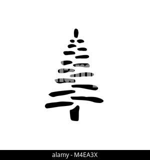 Fir icona nera. Silhouette ad albero. Piatto elemento isolato. Bianco e nero illustrazione vettoriale. Illustrazione Vettoriale