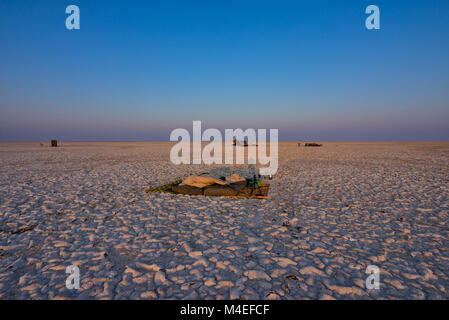 Alba sopra le saline di Makgadikgadi, Botswana Foto Stock