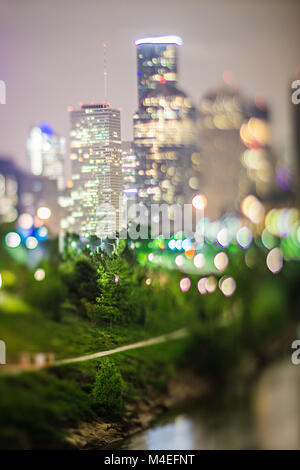Città di Houston Texas skyline del centro con lente di inclinazione Foto Stock