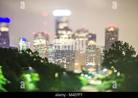Città di Houston Texas skyline del centro con lente di inclinazione Foto Stock