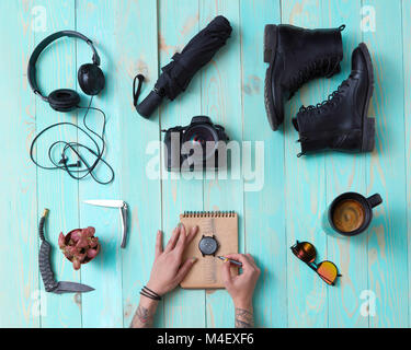 Impostare,collage di uomini, donna accessori. Foto Stock