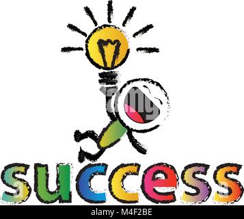 Colorato cartoon felice idea di ottenere il successo, il disegno vettoriale nozione Illustrazione Vettoriale