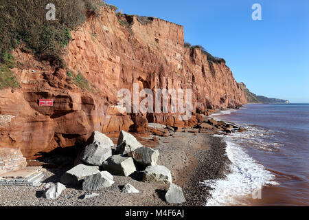 Erosione costiera avvistato lungo il litorale Jurrasic a Sidmouth, nel Devon. Foto Stock
