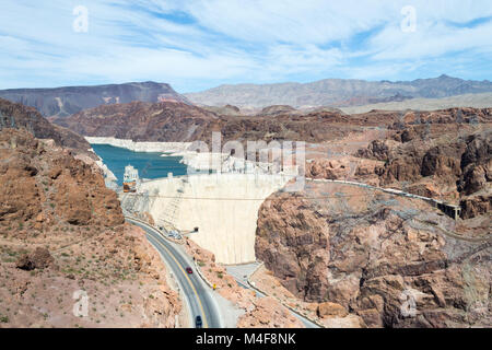 La diga di Hoover dal ponte di bypass Foto Stock