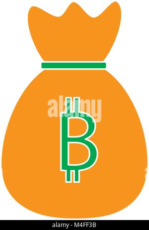 Bitcoin crypto icona valuta o vettore logo su un sacco di denaro. Simbolo per bonifico bancario o su una economia digitale con denaro virtuale e valute utilizzate f Illustrazione Vettoriale
