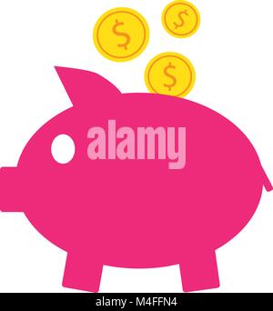 Dollar icona valuta o vettore logo sulle monete inserendo un salvadanaio. Simbolo per gli Stati Uniti d'America bank, bancario o delle finanze americano Illustrazione Vettoriale