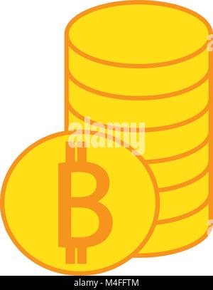 Bitcoin crypto icona valuta o vettore logo su una pila di monete stack. Simbolo per bonifico bancario o su una economia digitale con denaro virtuale e currenci Illustrazione Vettoriale