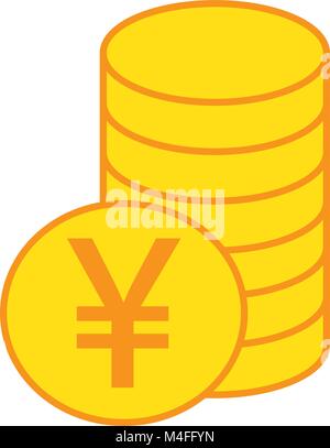 Yen, Yuan Renminbi o icona valuta o vettore logo su una pila di monete stack. Simbolo per il giapponese o il cinese bank, bancario o in Giappone e Cina finanza Illustrazione Vettoriale