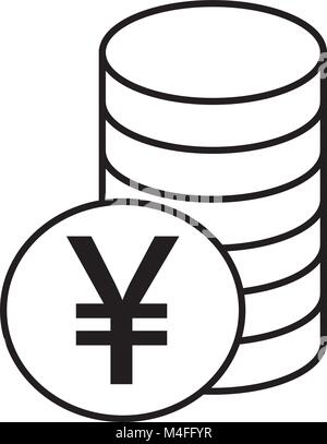 Yen, Yuan Renminbi o icona valuta o vettore logo su una pila di monete stack. Simbolo per il giapponese o il cinese bank, bancario o in Giappone e Cina finanza Illustrazione Vettoriale