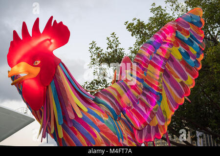 Sydney, Australia. Xvi Feb, 2018. Città di Sydney per il nuovo anno cinese il lancio ufficiale di evento che ebbe luogo intorno al Circular Quay a Sydney, in Australia. Anno Nuovo cinese gli eventi che avranno luogo in tutta Sydney dal XVI di Febbraio fino al 4 marzo. Nella foto è una lanterna lunare. Credito: mjmediabox/Alamy Live News Foto Stock