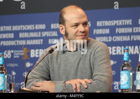 Conferenza stampa presso il Grand Hyatt Hotel di Berlino/Germania per "giovincella" dalla 68BERLINALE (International Film Festival.) dotate di: Robert Pattinson, David Zellner, Zellner Natham, Mia Wasikowska . Dove: Berlino/Germania, quando: 16.Febbraio 2018, "Crediti: T.O.Pictures / Alamy Live News" Foto Stock