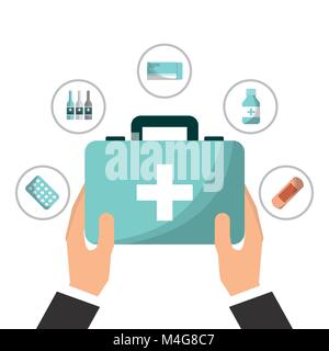 Mano con kit di primo soccorso Illustrazione Vettoriale