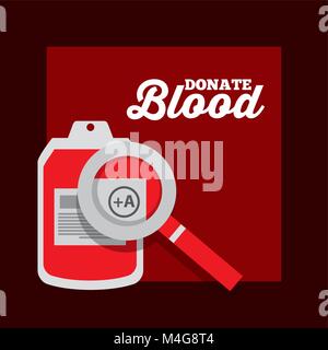 Donare sangue iv sacchetto di plastica poster di lente di ingrandimento Illustrazione Vettoriale