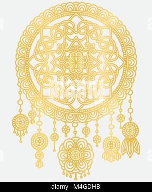 Golden Mandala Dreamcatcher Illustrazione Vettoriale