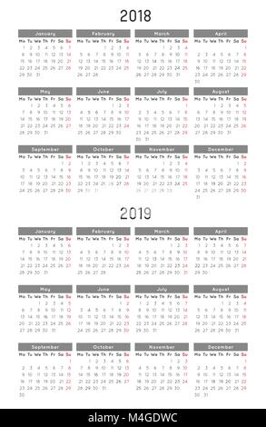Calendario modello dell'anno 2018 e 2019 Illustrazione Vettoriale