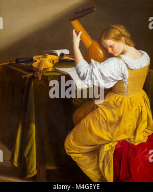 Il liuto Player, Orazio Gentileschi, circa 1615, National Gallery of Art di Washington DC, USA, America del Nord Foto Stock