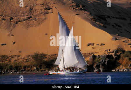 Feluche sul Fiume Nilo vicino a Aswan, Egitto Foto Stock