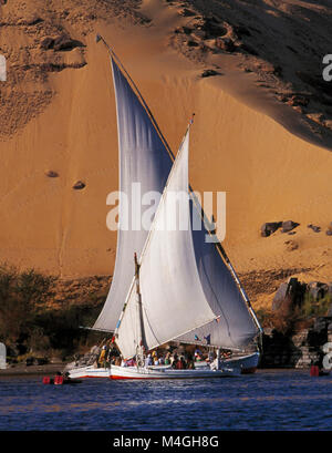 Feluche sul Fiume Nilo vicino a Aswan, Egitto Foto Stock