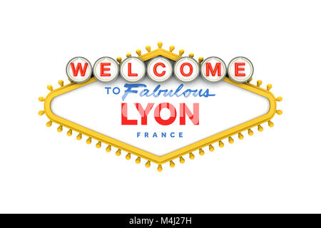 Benvenuti a Lione, Francia sign in classico stile las vegas design . Il rendering 3D Foto Stock