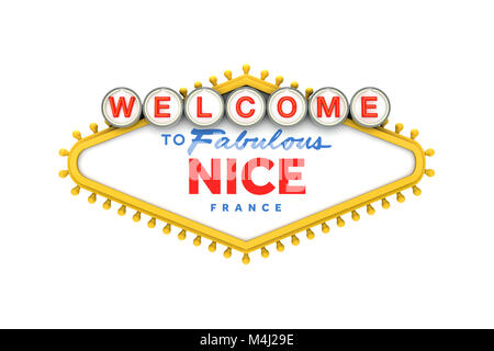 Benvenuti a Nizza, Francia sign in classico stile las vegas design . Il rendering 3D Foto Stock