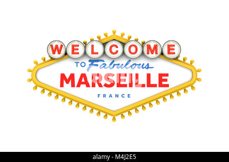 Benvenuto a Marsiglia, Francia sign in classico stile las vegas design . Il rendering 3D Foto Stock