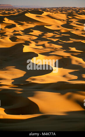 In Algeria. Taghit Tarit o. Western mare di sabbia. Grand Erg Occidental. Deserto del Sahara. Vista panoramica delle dune di sabbia e mare di sabbia. Foto Stock