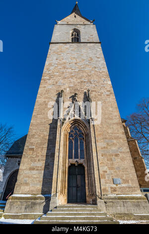 La chiesa di San Nicola (Nikolaikirche) nel centro storico della città di Korbach, ufficialmente la Città Anseatica di Korbach, Nord Hesse, Germania Foto Stock