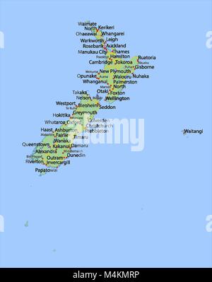 Mappa di Nuova Zelanda. Mostra i confini, zone urbane, nomi di località e strade. Le etichette in inglese dove possibile. Proiezione: proiezione di Mercatore Sferica. Illustrazione Vettoriale