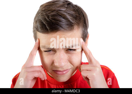 Giovani caucasici ragazzo adolescente con un mal di testa Foto Stock