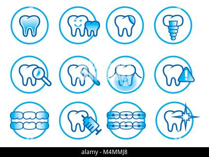 I simboli e le icone per la chirurgia dentale Illustrazione Vettoriale