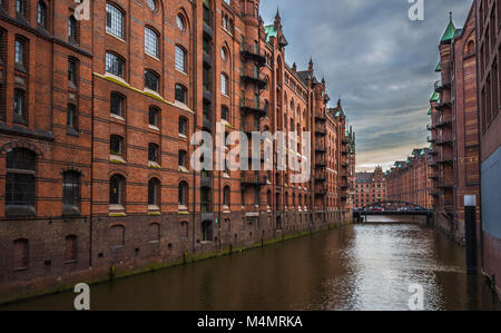 Vecchio o Speicherstadt Warehouse district, Amburgo, Germania Foto Stock