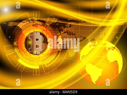 Bitcoin valuta digitale e tecnologia terra concetto sfondo, illustrazione vettoriale (NASA) Illustrazione Vettoriale