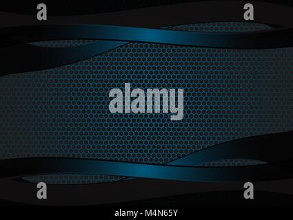 Nero e blu onda geometrica astratta sfondo vettoriale con spazio di copia Illustrazione Vettoriale