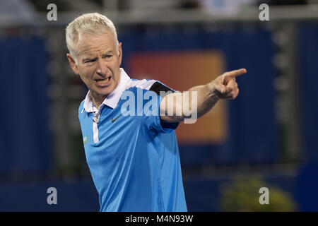 Delray Beach, Florida, Stati Uniti d'America. Xvi Feb, 2018. John McEnroe crystal come egli celebra il suo 59 compleanno al 2018 Delray Beach aperto il 16 febbraio 2018 in Delray Beach, Stati Uniti d'America. Persone: John McEnroe Credito: tempeste Media Group/Alamy Live News Foto Stock