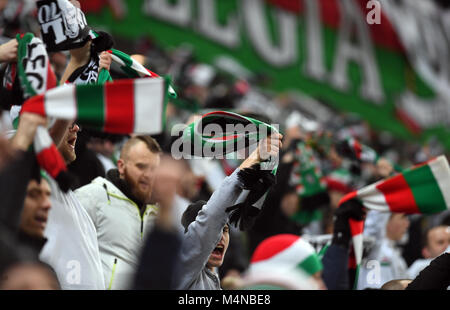 Varsavia, Polonia. Xvi Feb, 2018. Polacco lega Extra LOTTO Ekstraklasa partita di calcio Legia Warszawa - Slask Wroclaw o/p Legia Warszawa sostenitori Credit: Maciej Gillert/Alamy Live News Foto Stock