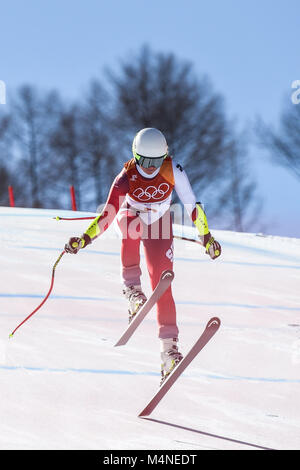 Febbraio 17, 2018: Lara Gut di Â Svizzera competere nel Signore' Super-G a Jeongseon Alpine Center, Pyeongchang , Corea del Sud. Ulrik Pedersen/CSM Foto Stock