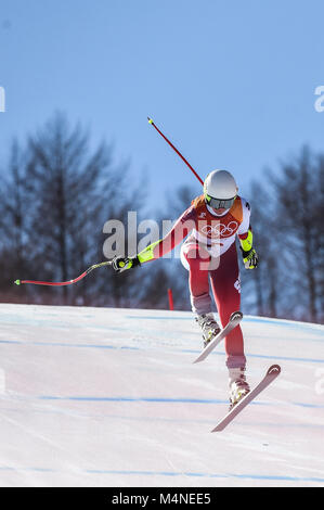 Febbraio 17, 2018: Lara Gut di Â Svizzera competere nel Signore' Super-G a Jeongseon Alpine Center, Pyeongchang , Corea del Sud. Ulrik Pedersen/CSM Foto Stock