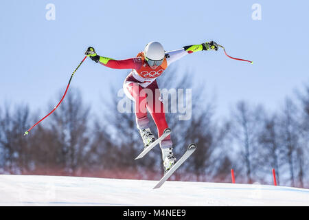 Febbraio 17, 2018: Lara Gut di Â Svizzera competere nel Signore' Super-G a Jeongseon Alpine Center, Pyeongchang , Corea del Sud. Ulrik Pedersen/CSM Foto Stock