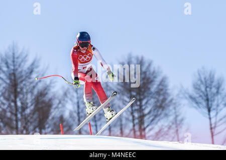 Febbraio 17, 2018: Lara Gut di Â Svizzera competere nel Signore' Super-G a Jeongseon Alpine Center, Pyeongchang , Corea del Sud. Ulrik Pedersen/CSM Foto Stock