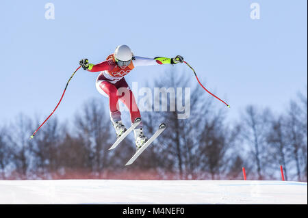 Febbraio 17, 2018: Lara Gut di Â Svizzera competere nel Signore' Super-G a Jeongseon Alpine Center, Pyeongchang , Corea del Sud. Ulrik Pedersen/CSM Foto Stock