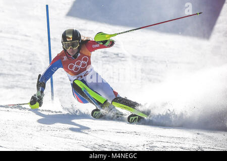 Febbraio 16, 2018: Nastasia Noens di Â Francia competere in womens finale in slalom a Yongpyong Alpine Center, Pyeongchang , Corea del Sud. Ulrik Pedersen/CSM Foto Stock