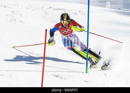 Febbraio 16, 2018: Nastasia Noens di Â Francia competere in womens finale in slalom a Yongpyong Alpine Center, Pyeongchang , Corea del Sud. Ulrik Pedersen/CSM Foto Stock