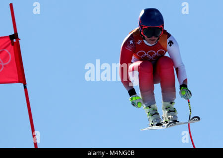 Pyeongchang, Corea del Sud. Xvii Feb, 2018. Lara Gut dalla Svizzera durante la donna lo sci alpino super G evento in Jeongseon Alpine Center in Pyeongchang, Corea del Sud, 17 febbraio 2018. Credito: Michael Kappeler/dpa/Alamy Live News Foto Stock