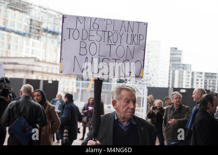 ICC di Birmingham, UK. Xvii Feb, 2018. Il UKIP EGM (assemblea generale straordinaria) un voto di fiducia con i membri del partito deciderà se il leader attuale Henry Bolton OBE è adatta a portare. ICC di Birmingham, Inghilterra, Regno Unito. 17.02.18 Credito: Filip Pekalski/Alamy Live News Foto Stock