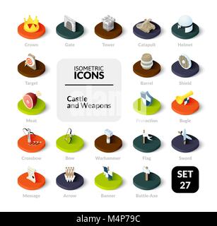 Le icone a colori impostati nel piatto illustrazione isometrica stile, vettore collezione Illustrazione Vettoriale