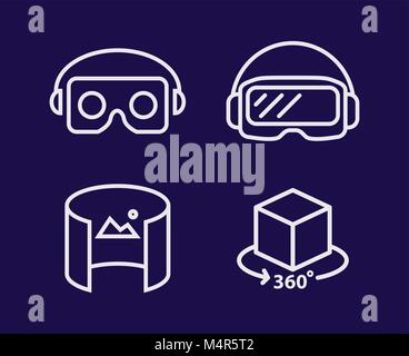 Occhiali VR per smartphone illustrazione vettoriale linea deisgn set. Casco di realtà virtuale e ciò icona isolato Illustrazione Vettoriale
