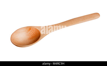 Piccolo cucchiaio di legno close-up, isolato su bianco. Impilati shot. Foto ad alta risoluzione. Foto Stock